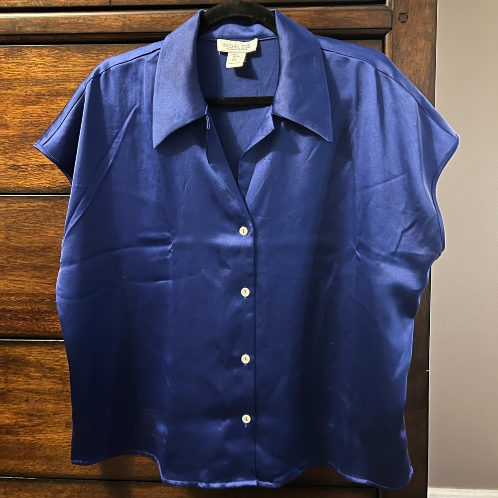 Rachel Zoe Royal Blue Satin Button Down Shirt